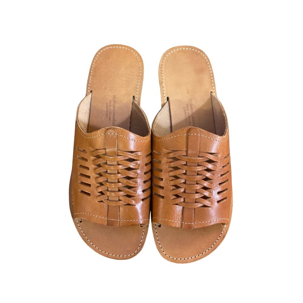 Mykonos Pool Slide Sandals Mens 9 Used Light Brown Leather 2289022451